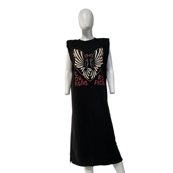 Farm Rio Sleeveless Black Cotton Graphic Midi Dress Size XS - Picture 2 of 5